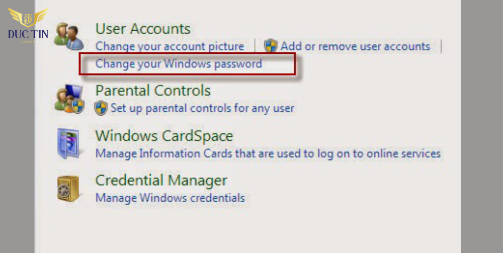 Bấm vào Change your Windows password